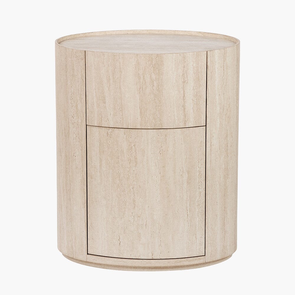 Travertine Effect Round Bedside Table