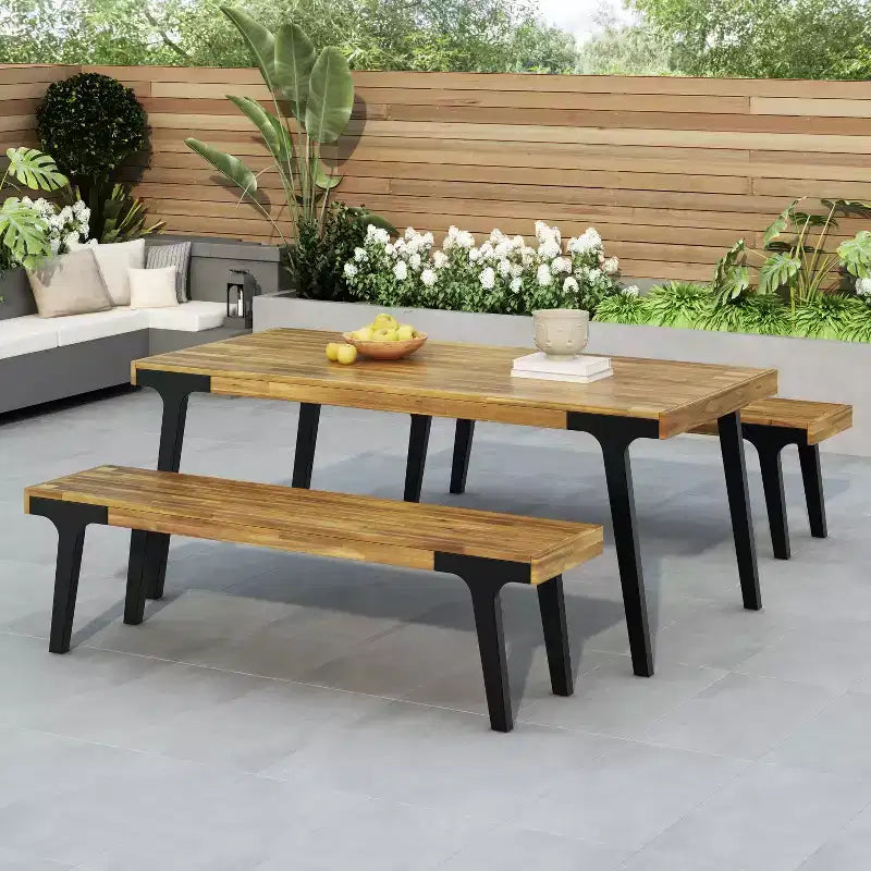Christopher Knight Home Harper Outdoor 3pcs Acacia Wood Dining set, Teak/Black