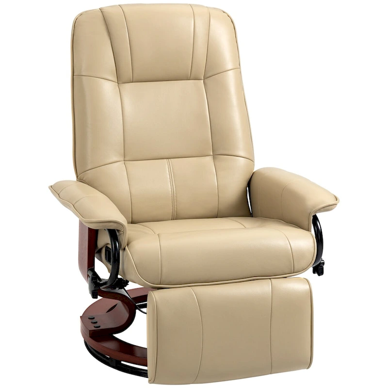 Faux Leather Manual Recliner with Swivel Wood Base