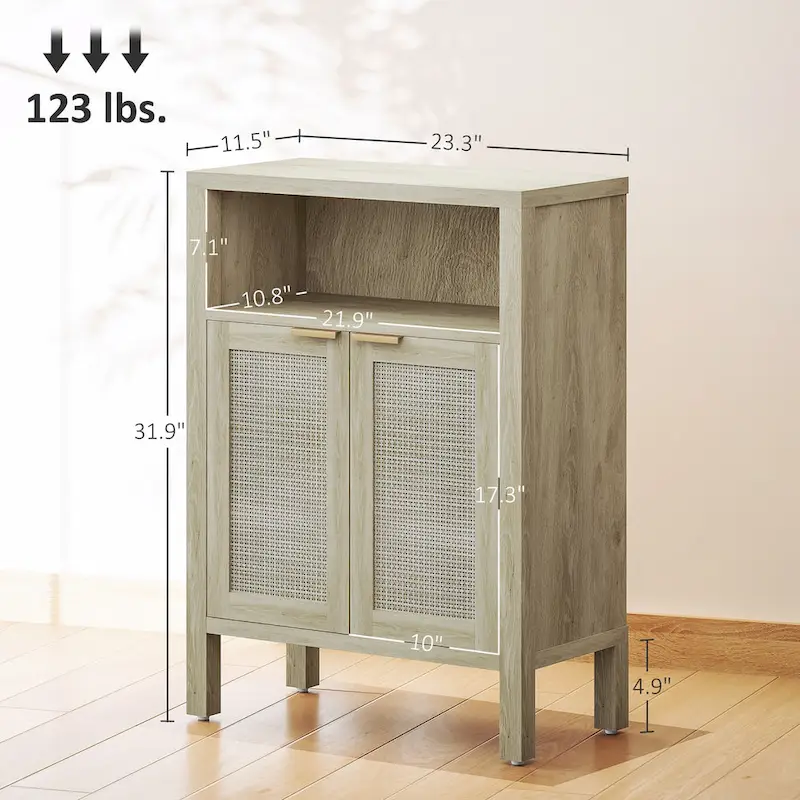 Sideboard Buffet Cabinet with Storage, Modern Accent Cabinet with 2 Rattan Doors and Adjustable Shelf, Freestanding Buffet Table