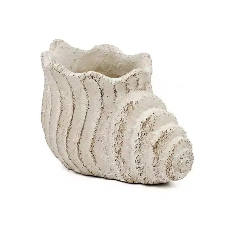 NAYSAYE Planter Sand and Cement Nautilus Shell Planter with Textured Beige Finish for Indoor Outdoor Garden, Beige, 9*5.5*5.7