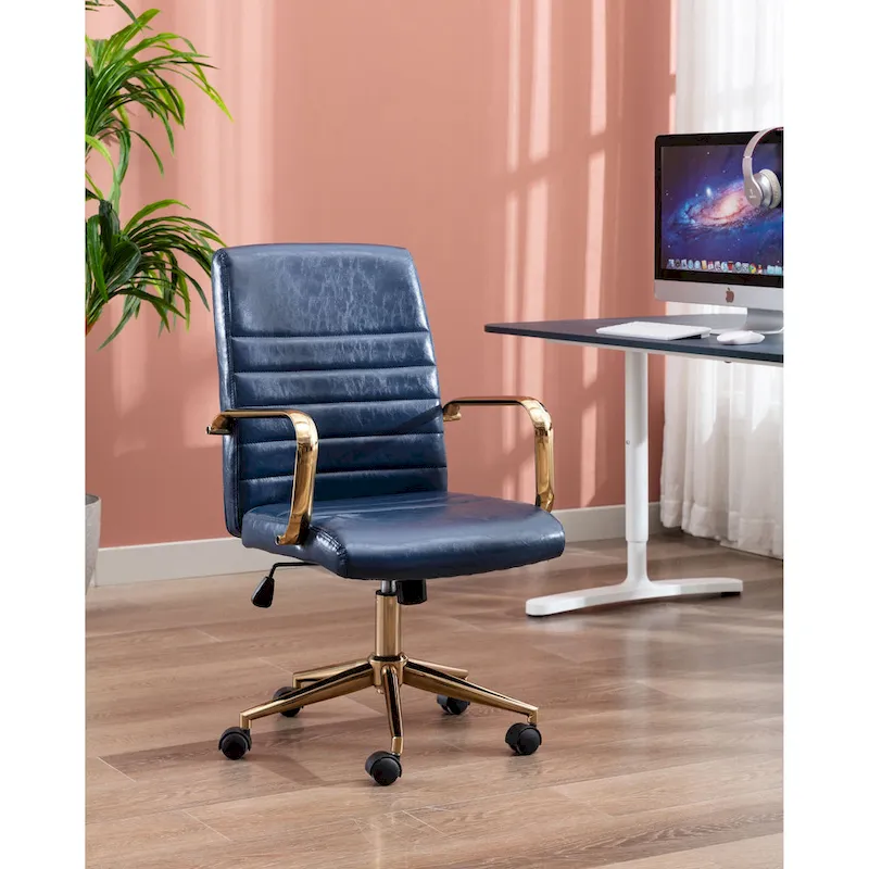 Blue/Black/White/Brown/Pink PU Leather Mid-Back Swivel Chair, 16" or 19" Back, Single Seat