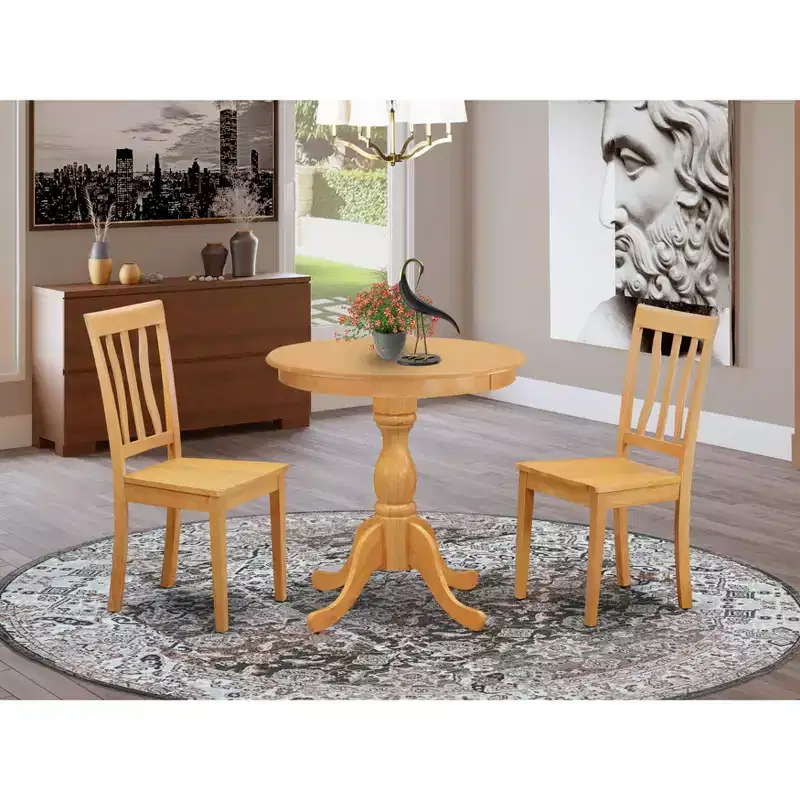 HomeStock Belmont 3-Pc Modern Dining Room Set - 2 Dining Room Chairs and 1 Dining Room Table (Oak Finish)
