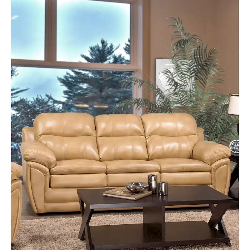 Simon Light Tan Brown Leather Gel Sofa, Loveseat and Chair Set