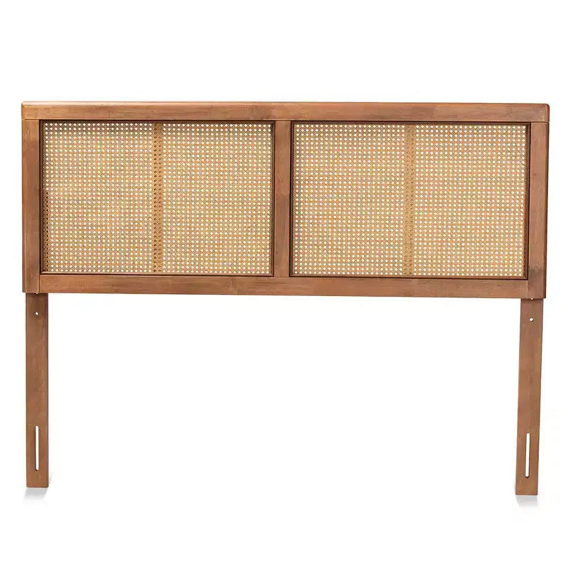 Full Gilbert Wood & Synthetic Rattan Headboard, Ash Walnut, Bed Frame Mounted, 50