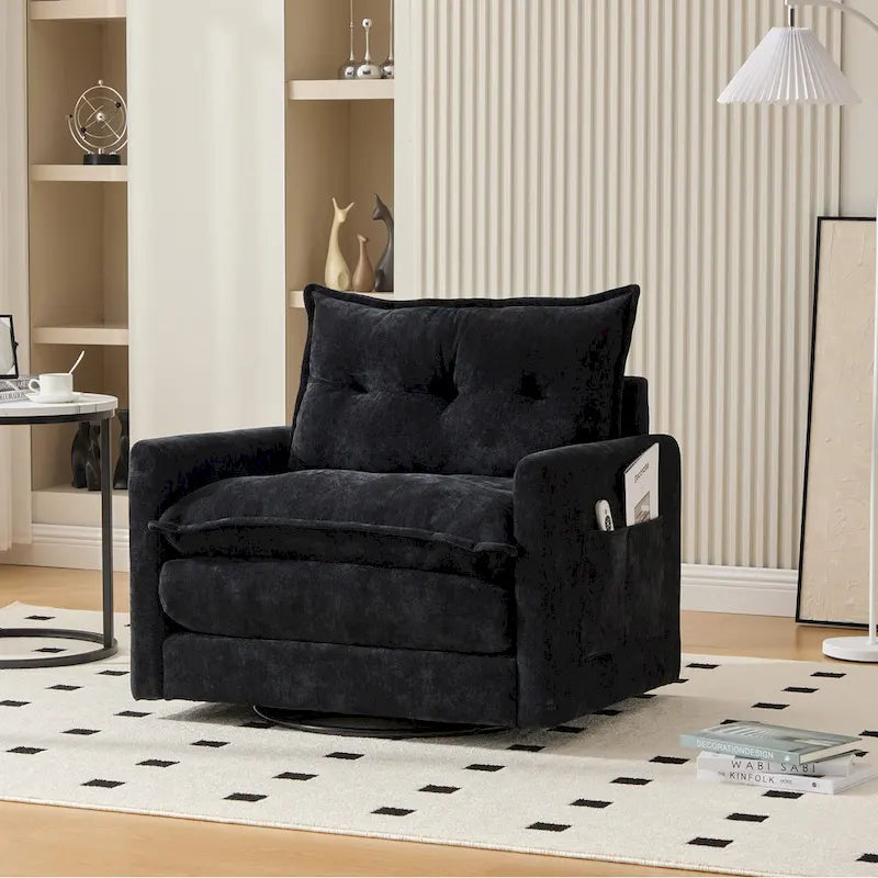GALDWIN Chenille Upholstered 360Degree Swivel Mid Century Modern Arm Chair for Living Room