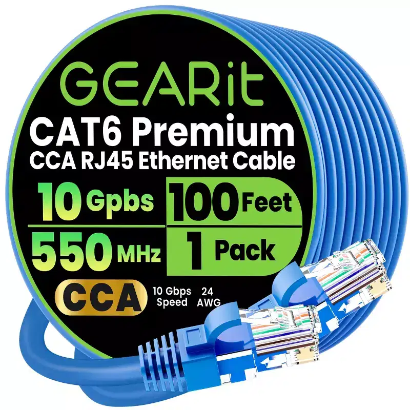 GEARit Cat6 Ethernet Patch Cable - CCA Network Cord - UTP, Blue - 35 Feet