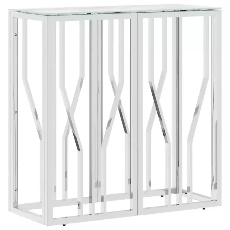 vidaXL Console Table Accent Side End Table for Living Room Stainless Steel - Silver Glass