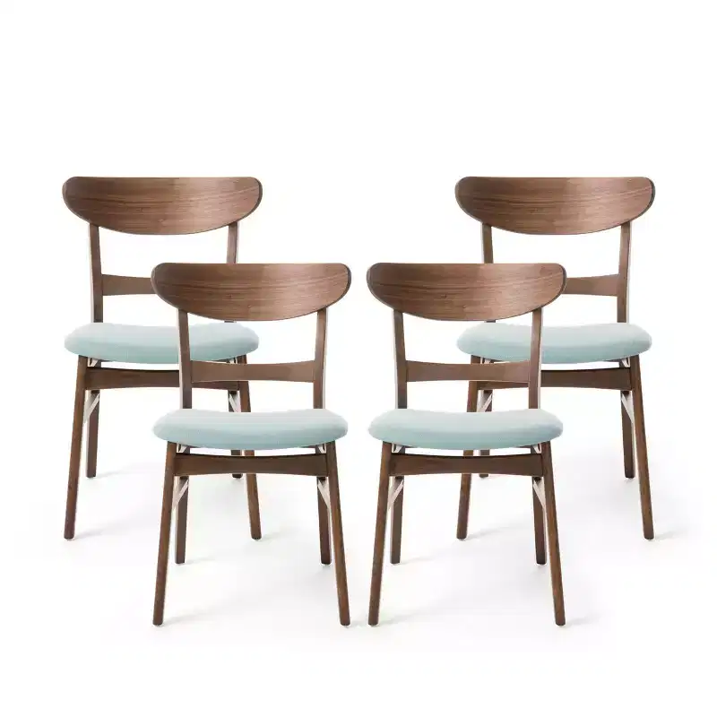 Set of 4 Idalia Mid-Century Modern Dining Chairs Mint/Walnut: Upholstered, Rubberwood Frame - Christopher Knight Home