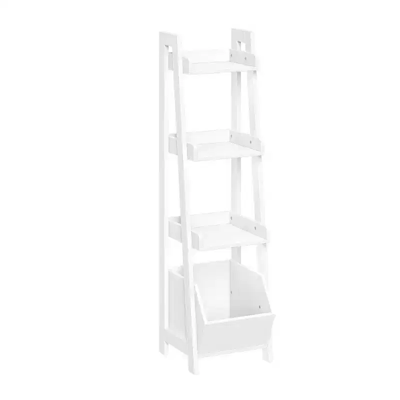 RiverRidge Kids' 4-Tier 13 Ladder Shelf Toy Organizer and Book Storage with 3 Open Display Shelf White