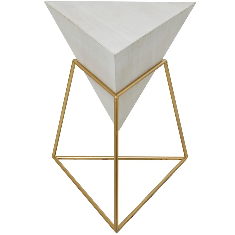 Wood Geometric Inverted Pyramid Accent Table with Metal Stand - Black or White - Roche River Decor