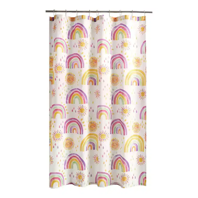 Rainbows and Suns Kids' Shower Curtain Pink - Urban Playground: Polyester, Machine Washable, Kids Bathroom Decor