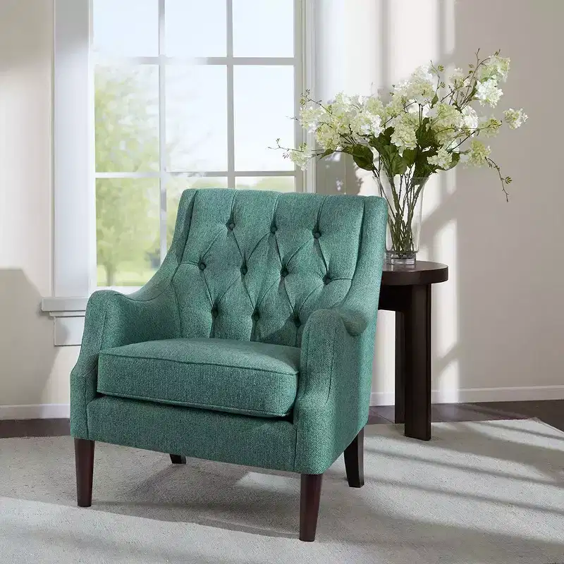 Accent Chair Contemporary Button-Tufted Living Room Chair with Upholstered Cushion Comfy Armchair with Wood Legs