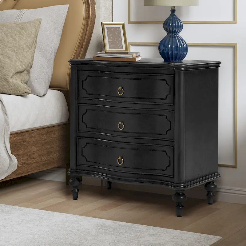 Alois Traditional 3-Drawer Nightstand with Solid Wood Spindle Legs by HULALA HOME