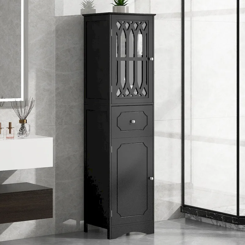 Freestanding Bathroom Storage Cabinet with Drawer, Doors and Adjustable Shelf