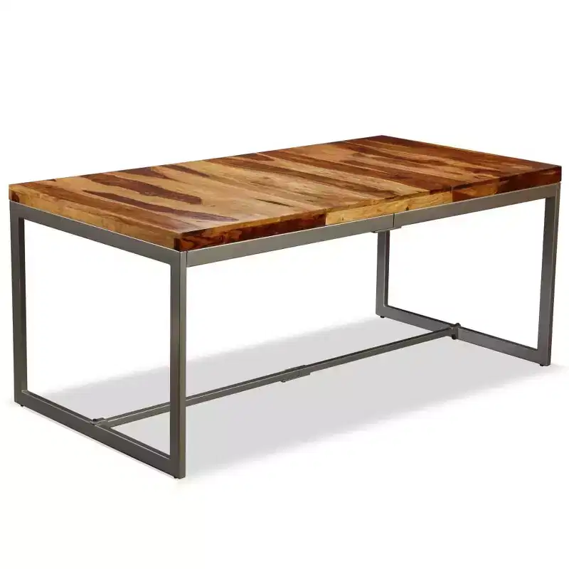 Industrial Dining Table �C Solid Acacia Wood & Powder-Coated Steel, Brown & Black
