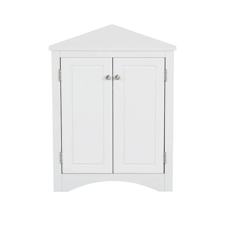 White Triangle Corner Storage Cabinet with Adjustable Shelves