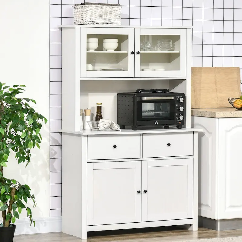 HOMCOM 63.5  Kitchen Buffet with Hutch, Pantry Storage Cabinet with 4 Shelves, Drawers, Framed Glass Doors