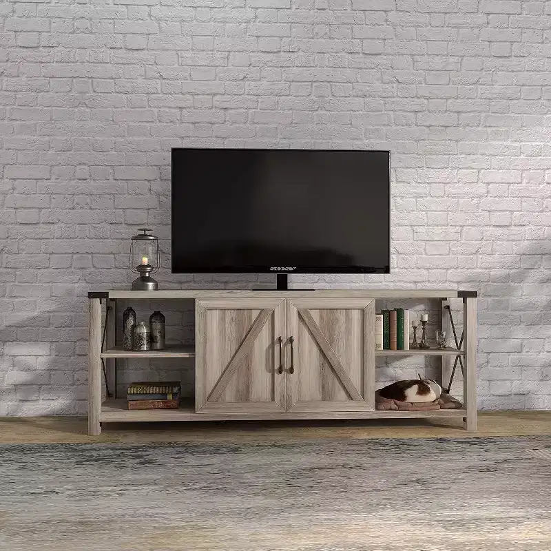 68 TV Stand with Storage Cabinets Open Shelves Rustic Style Particle Board TV Console Entertainment Center for TV Up to 78 Inches