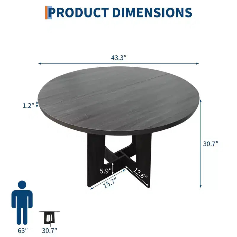 Round Dining Table for 4, 43.3 Inches Farmhouse Dining Table with Pedestal Base, Circle Kitchen Tables for Dining Room