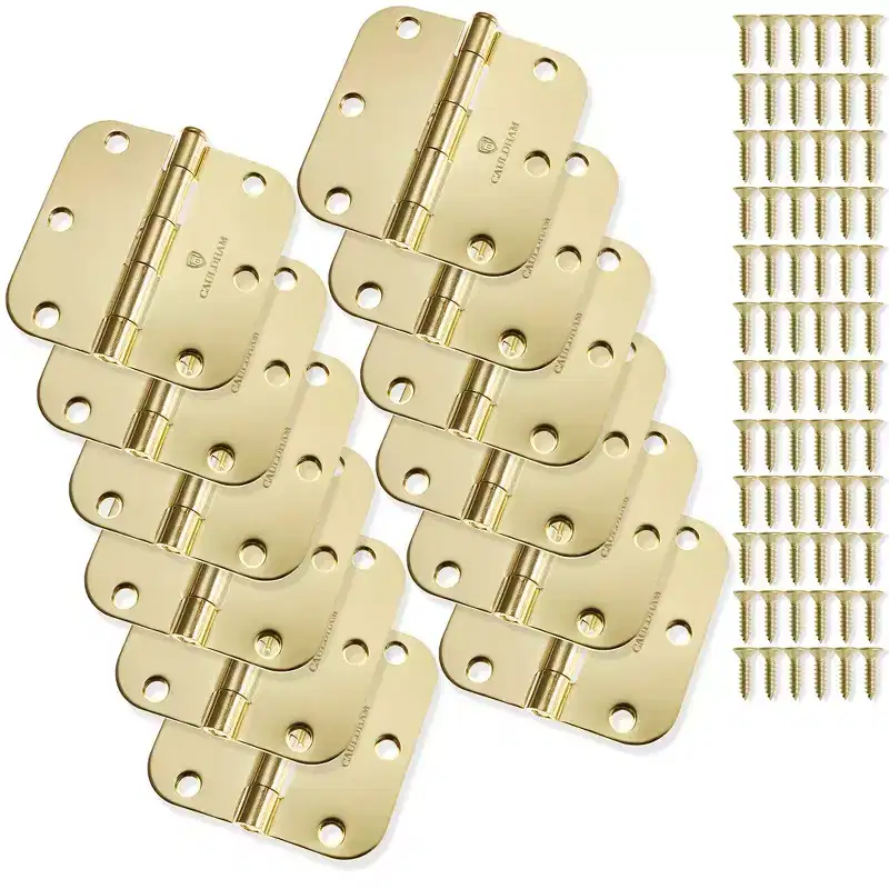 Cauldham Heavy-Duty 3-1/2 Interior Door Hinges with 5/8 Radius Corners - Brass