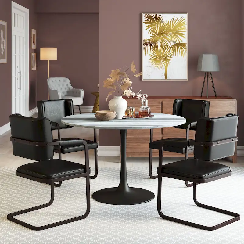 Gray/Black Marble Top Dining Table with Steel Base