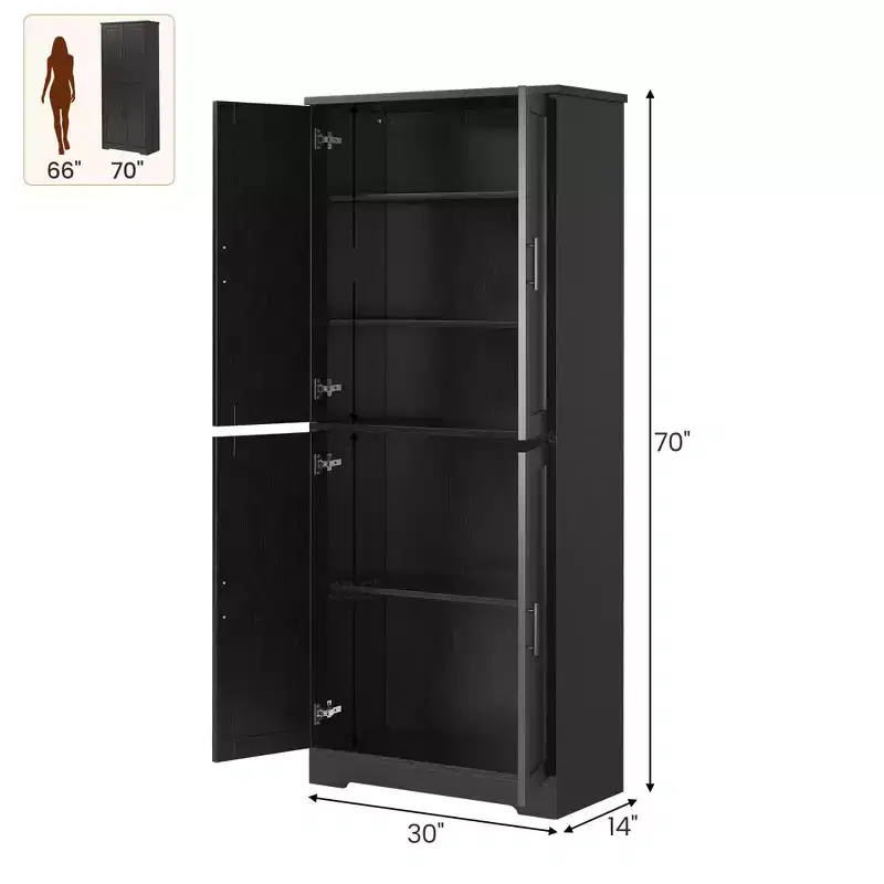 Storage cabinet, 70 inches tall, with doors and adjustable shelves, freestanding sideboard, suitable for dining room, or living room