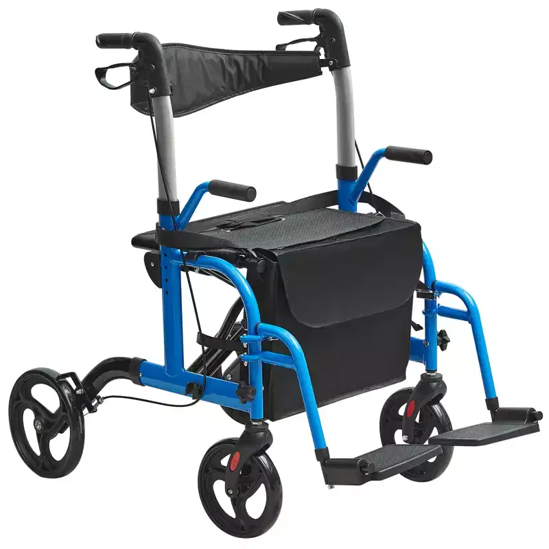 VEVOR 2 in 1 Rollator Walker & Transport Chair for Seniors, Folding Rolling Walker Wheelchair Combo & Footrests, All Terrain Wheels, 300LBS,BLACK