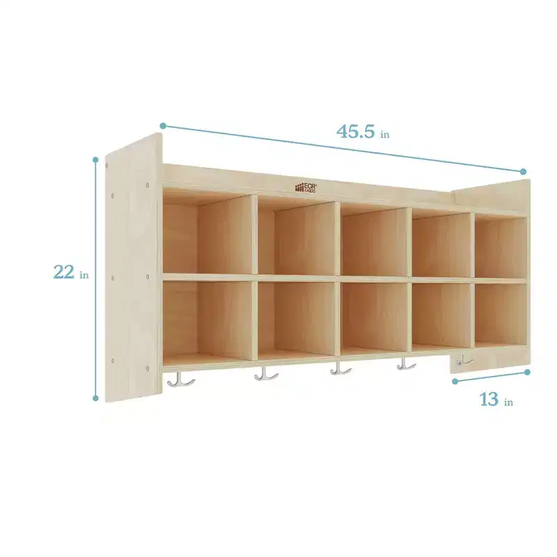 10-Section Wall-Mount Coat Locker with Shelf & 10 Scoop Bins - Cubby Storage