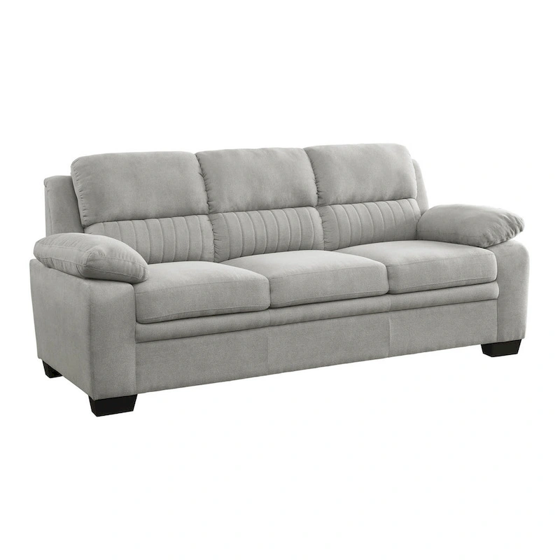 Hugh 80 Inch Sofa, Gray Polyester, Soft Foam Cushioned, Solid Wood Frame