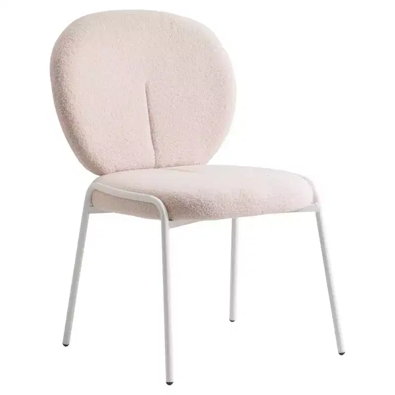LeisureMod Celestial Modern Dining Chair in Upholstered Cotton Boucle with White Iron Frame  Stylish, Comfortable Accent Chair for Dining Rooms