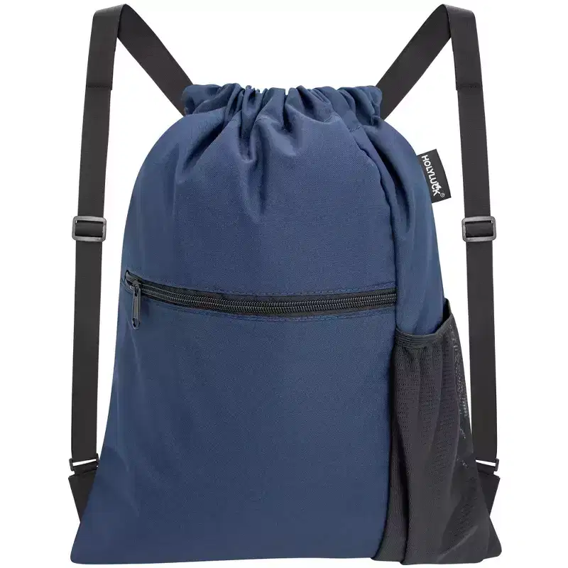 Narwey Men & Women Outdoor Sport Gym Sack Waterproof Drawstring Backpack Bag with Wide Straps -Navy Blue