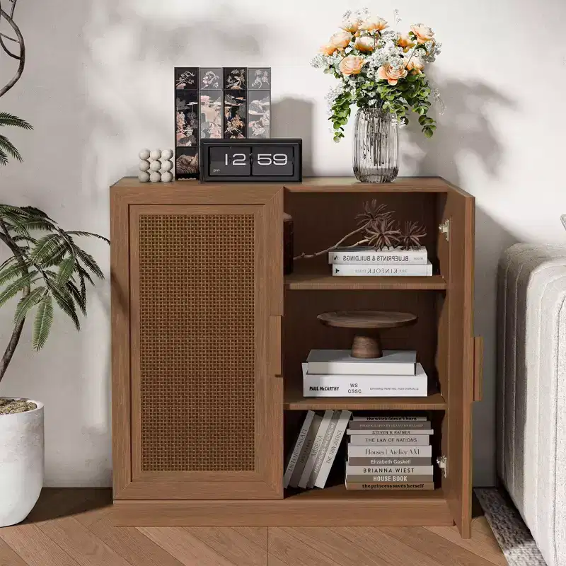 Walnut / White Farmhouse Sideboard Cabinet – 2-Door Storage Buffet for 1