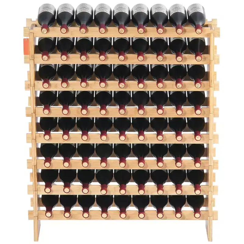 72-Bottle Modular Bamboo Wine Rack - 8-Tier Freestanding Floor Display