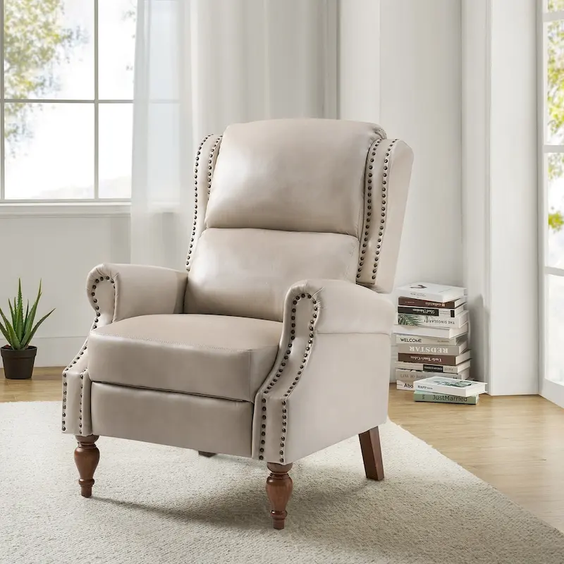 Terri Traditional Vegan Leather Manual Push Back Recliner by HULALA HOME
