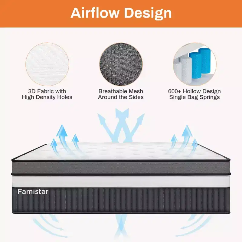 14inch Queen Mattress, Memory Foam Mattress, Bed in a Box, Medium Firm, Zoned Pressure Relief, Certified Safe Foams & Fabric, Breathable & Cooling