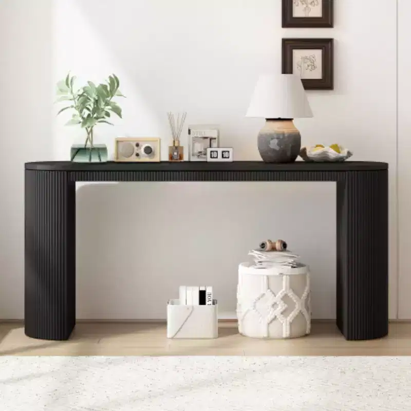 Curved Design Console Table with Vertical Stripe Detail for Living Room Study Entryway