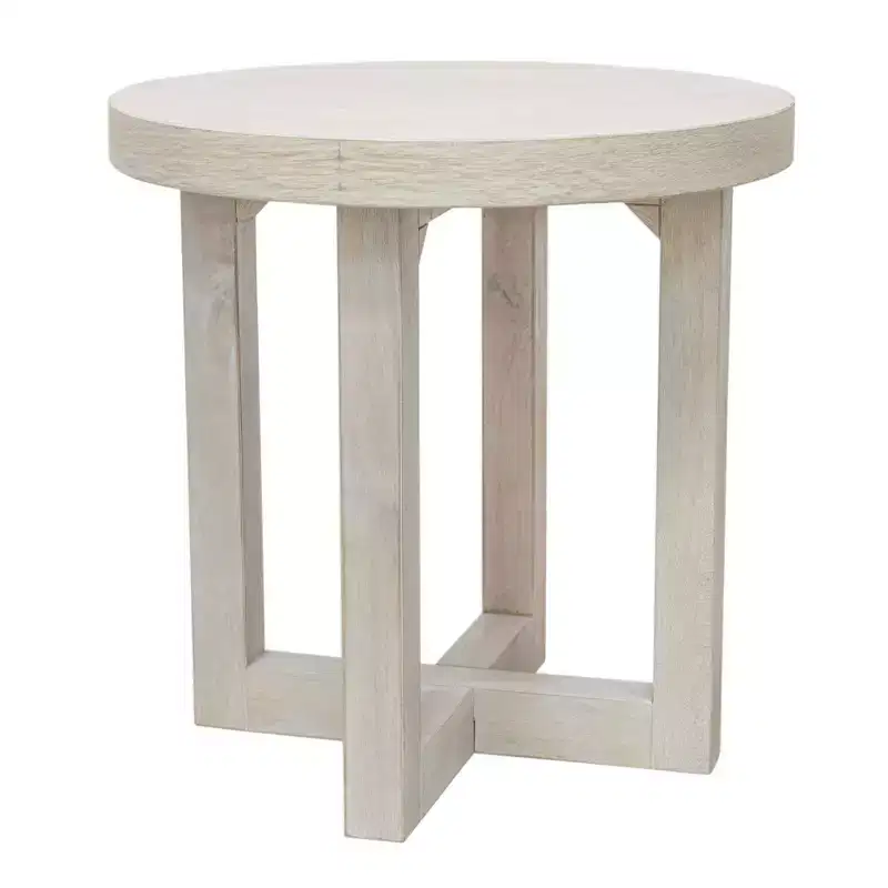 East at Main 24" Round Crisscross Base Side Table White: Solid Bayur Wood, Veneer Top, Contemporary Design