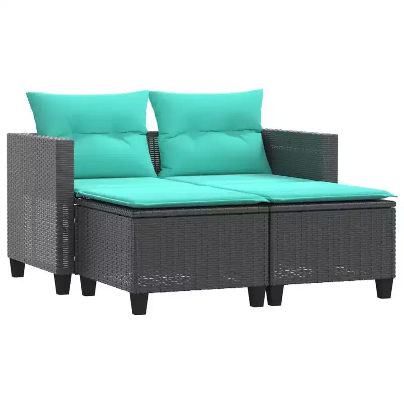 vidaXL Patio Sofa 2-Seater with Stools Outdoor Poly Rattan