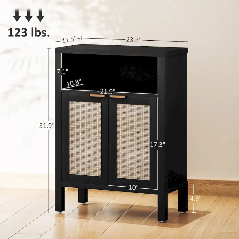 Sideboard Buffet Cabinet with Storage, Modern Accent Cabinet with 2 Rattan Doors and Adjustable Shelf, Freestanding Buffet Table