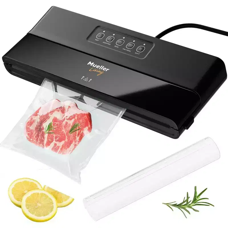MuellerLiving Vacuum Sealer Machine, Compact Vacuum Sealer Kit with Bags/Roll, LED Light Indicators, Preserve, Marinate, Sous Vide, Black