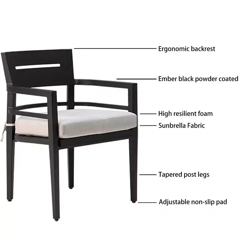 5-Piece Modern Outdoor Aluminum Patio Dining Set, Square Table with Umbrella Hole & 4 Cushioned Armchairs for Patio, Deck, Backyard-Panipeachy