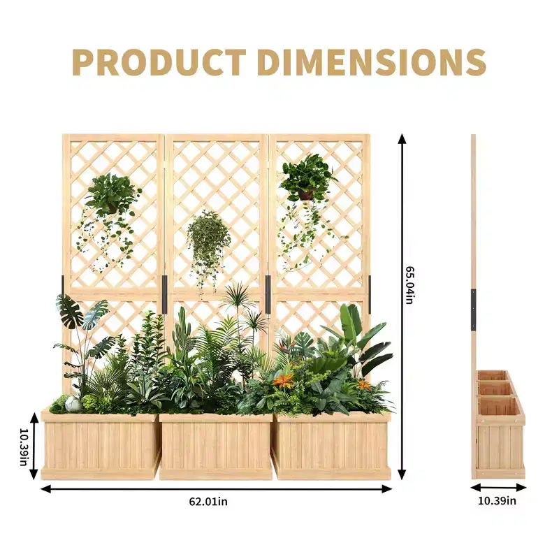 Cedar Privacy Screen w/Planter Box - Freestanding Outdoor Fence Panel, Hinged Garden Screen with Drain Holes for Patio & Backyard Decor