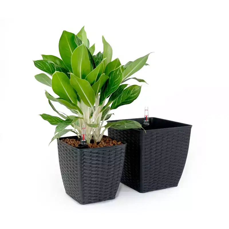 Okak Self-Watering Planter with Durable Weather-Resistant Design 2-Pack, Stylish Hand Woven Wicker for Gardens, Patios