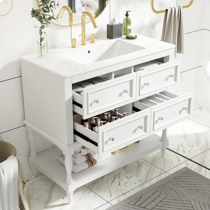 36 Bathroom Vanity Cabinet with Sink Combo Set, Undermount Ceramic Sink, Free Standing Vanity Set with 4 Drawers