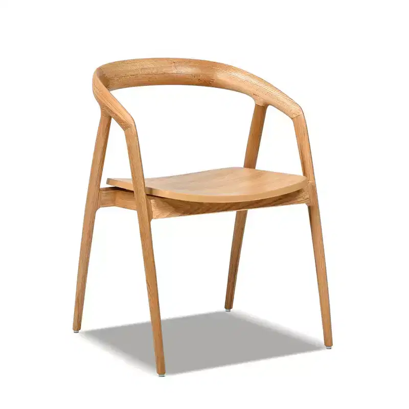 21" Scandinavian Sculpted Oak Wood Dining Chair, Warm Natural Brown
