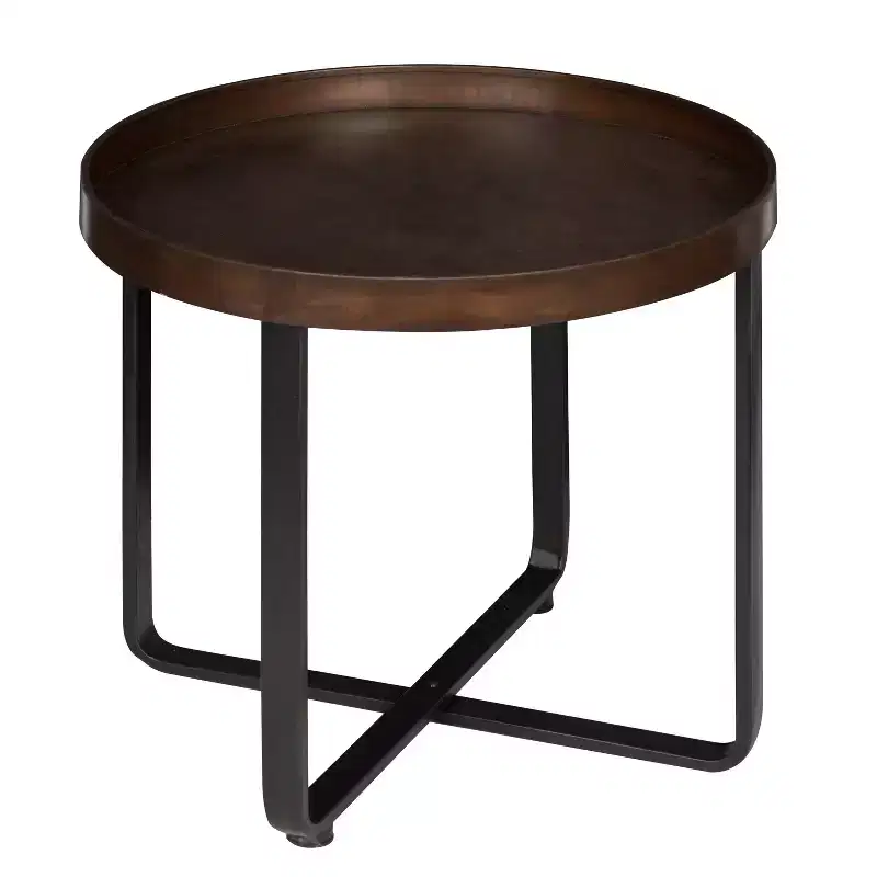 Bronze / Natural Round Metal & Wood End Table, 1-Person