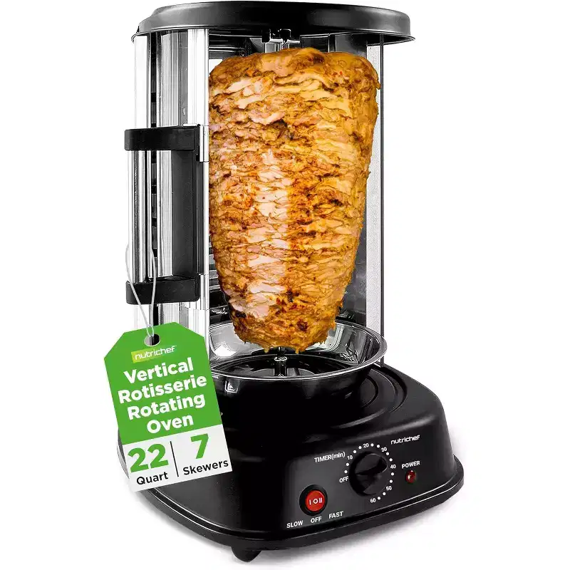 NutriChef Vertical Rotisserie Oven - Rotating Kebob Cooker, 22+ Qt, 1500W, Adjustable Timer