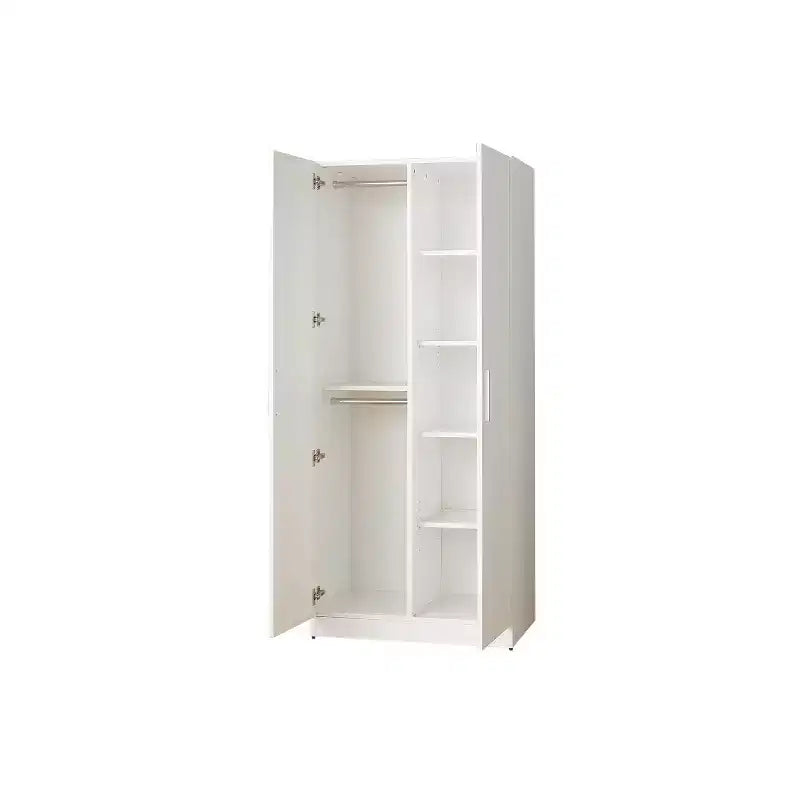 Contemporary Wood Closet with Hanging Bars and Five Shelves in White