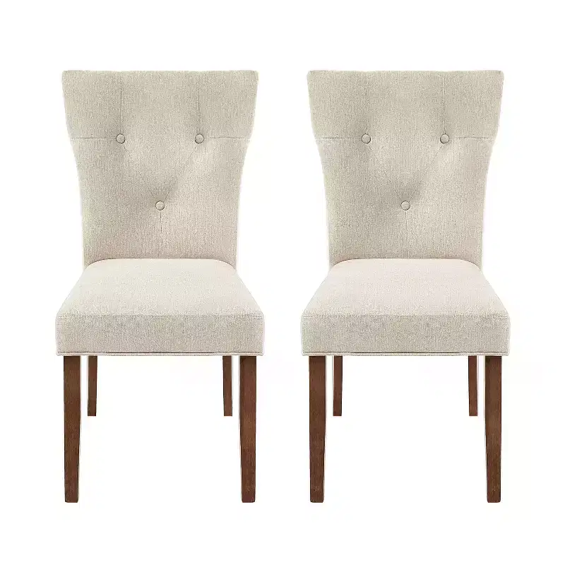 Upholstered Dining Chair Set of 2, Cream/Walnut